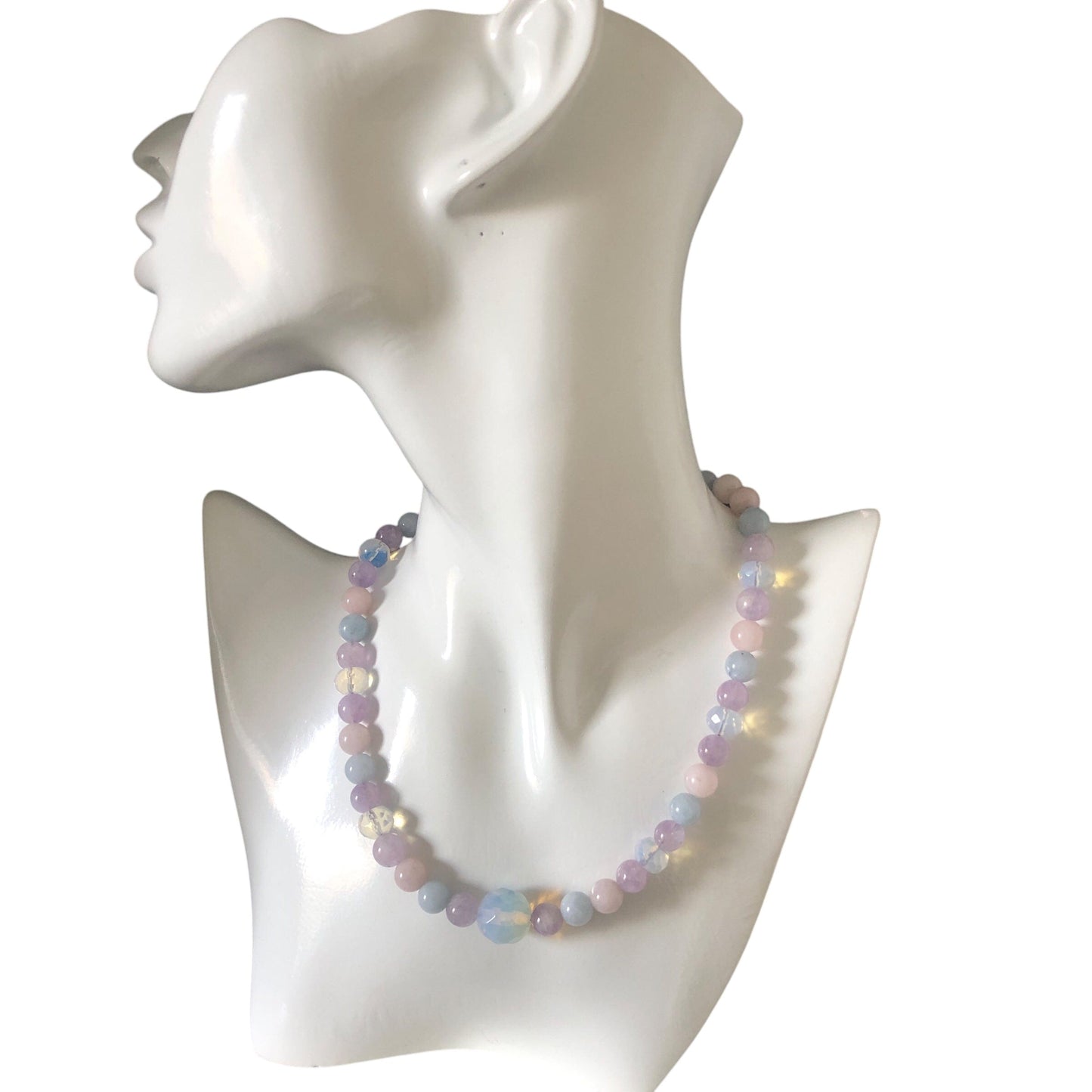 Morganite and Opalite Beaded Choker Necklace