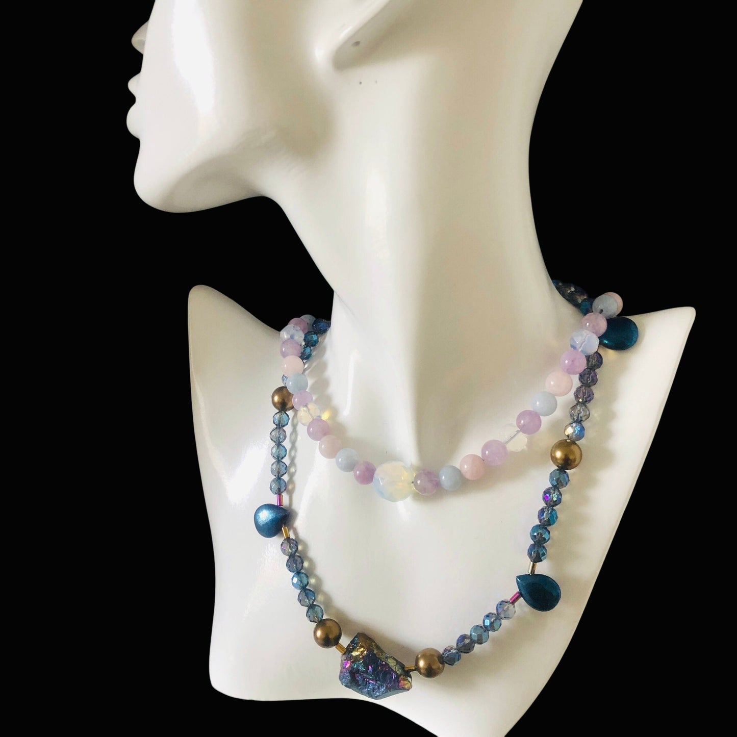 Morganite and Opalite Beaded Choker Necklace