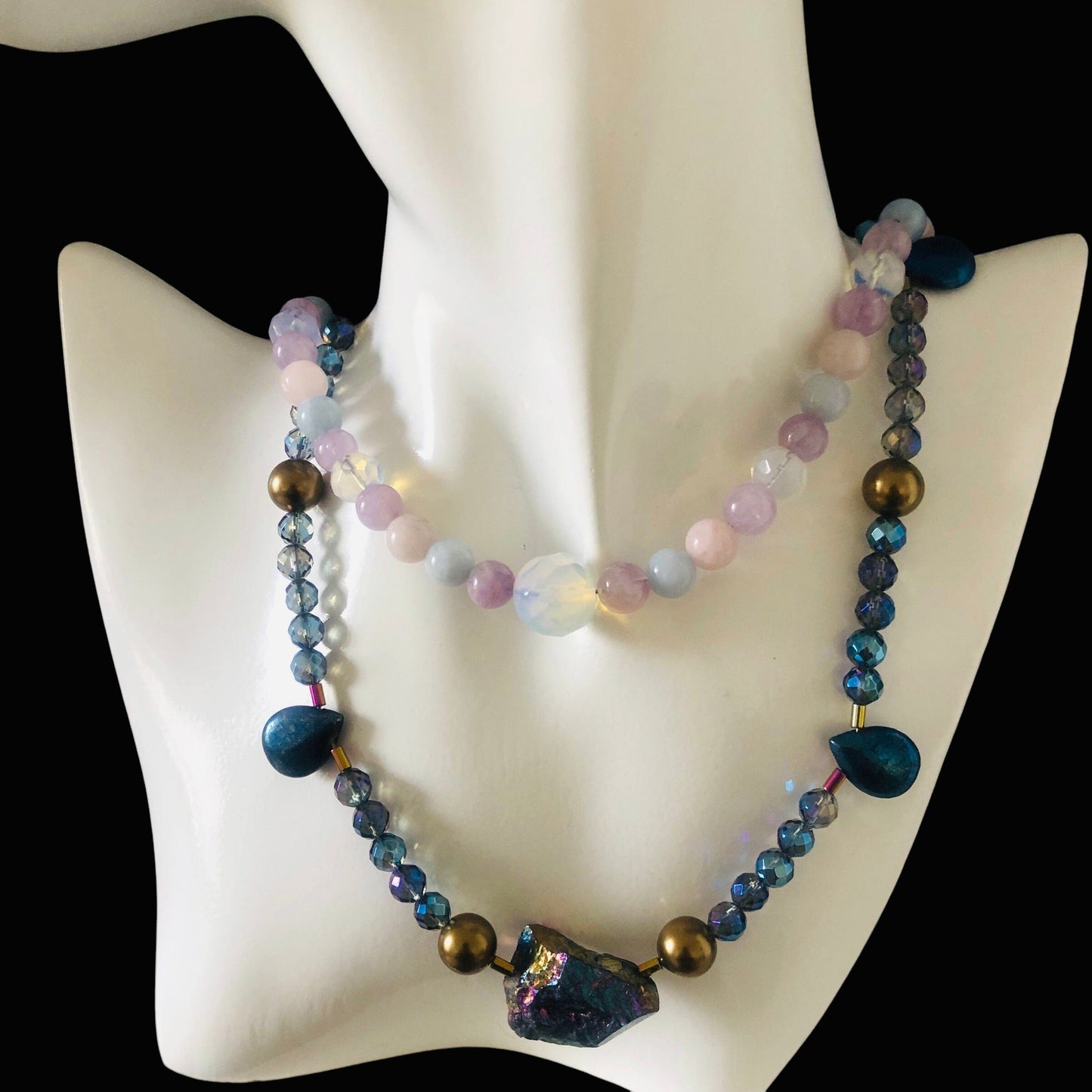 Morganite and Opalite Beaded Choker Necklace