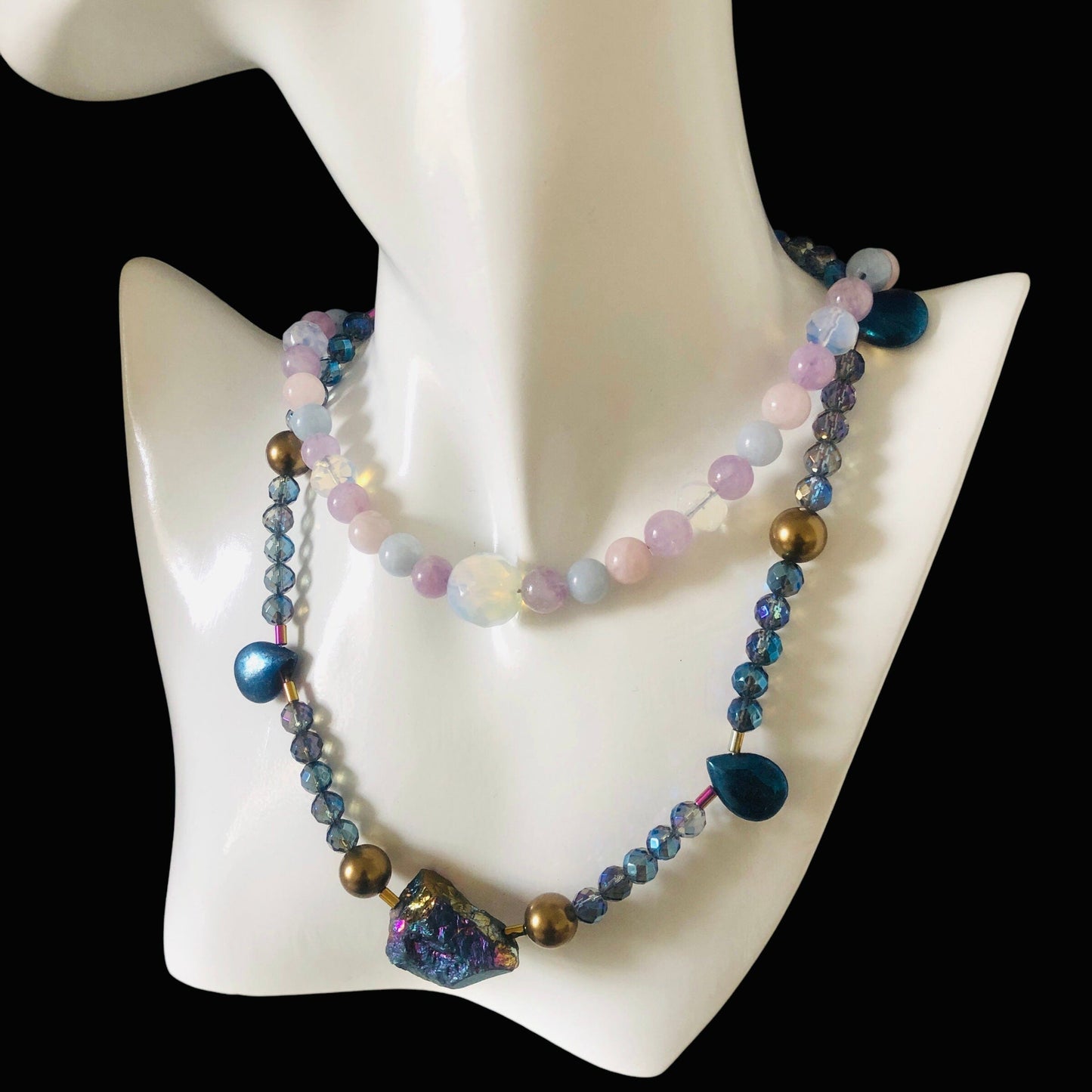 Morganite and Opalite Beaded Choker Necklace