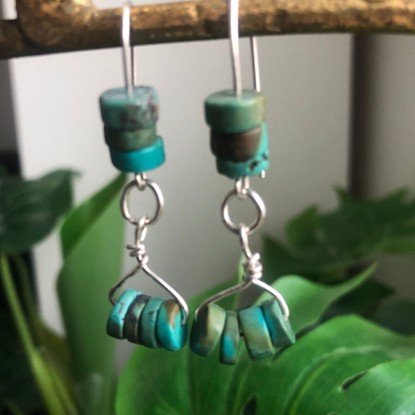 Natural Turquoise 925 Silver Dangle Earrings
