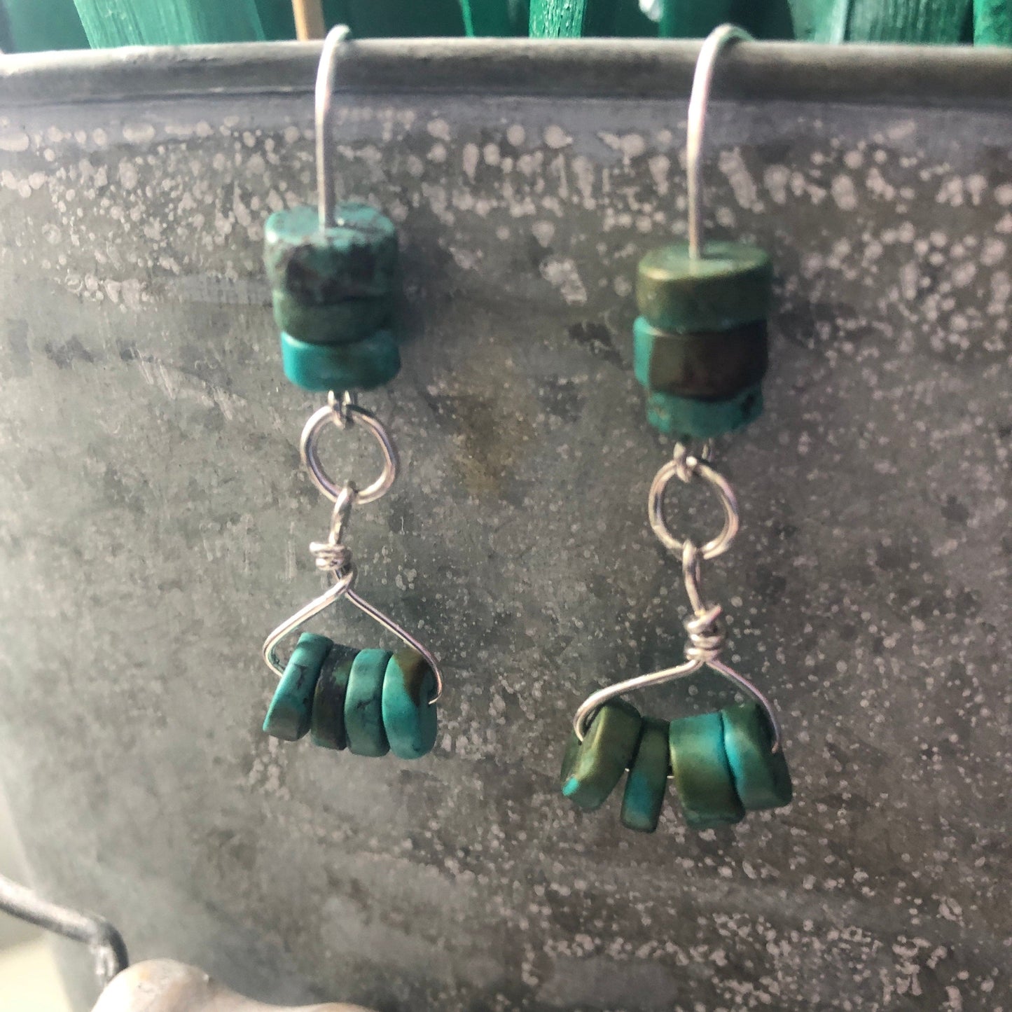 Natural Turquoise 925 Silver Dangle Earrings