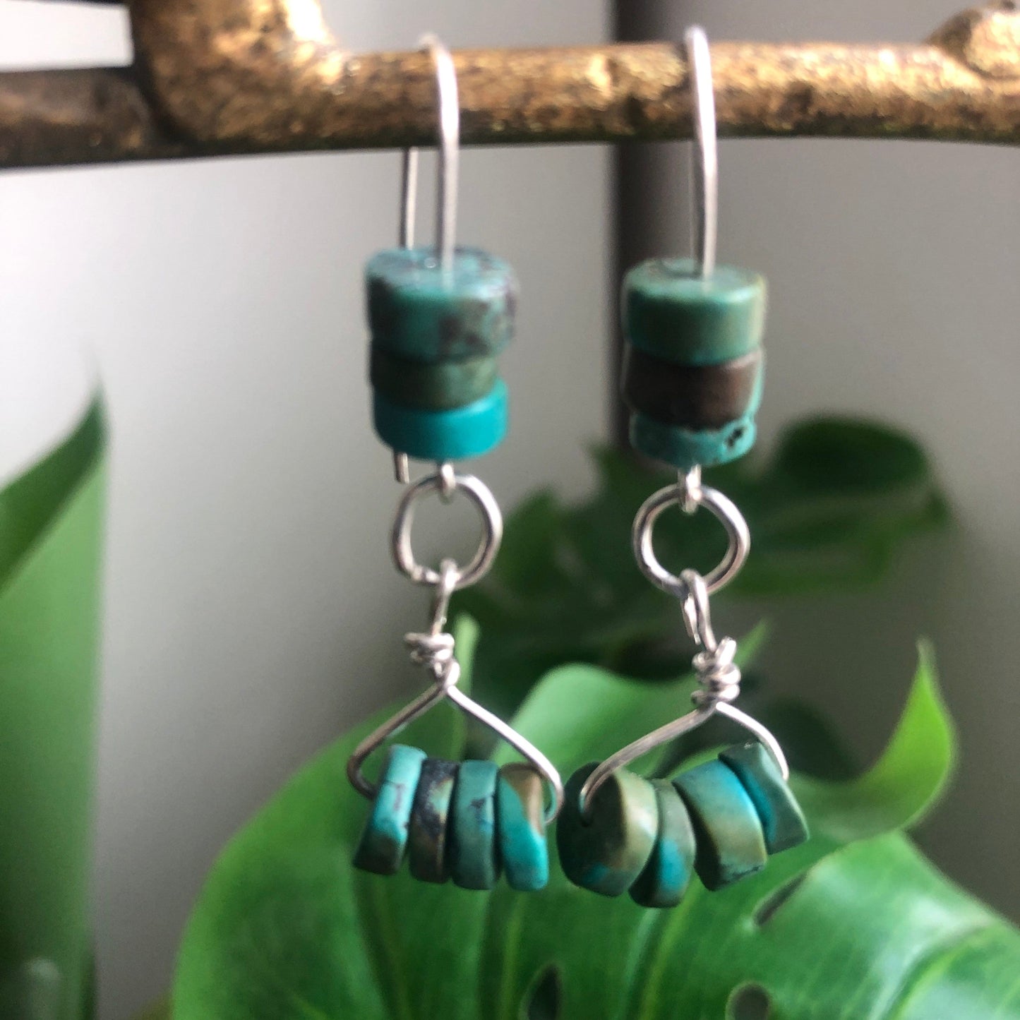 Natural Turquoise 925 Silver Dangle Earrings
