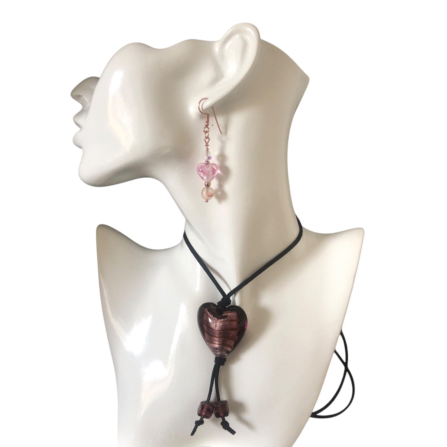 Pink Glass Hearts Rose Gold Earrings