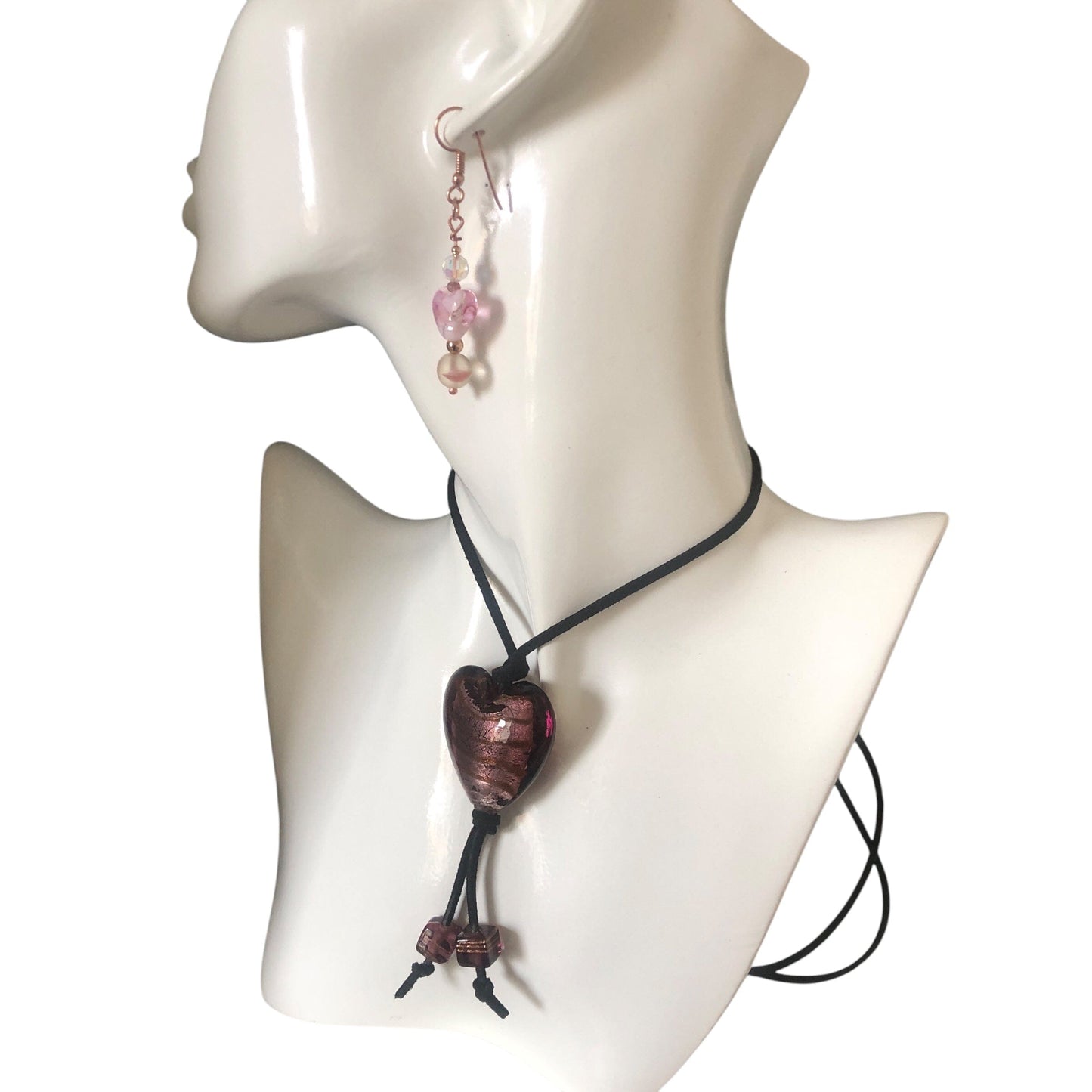Pink Glass Hearts Rose Gold Earrings