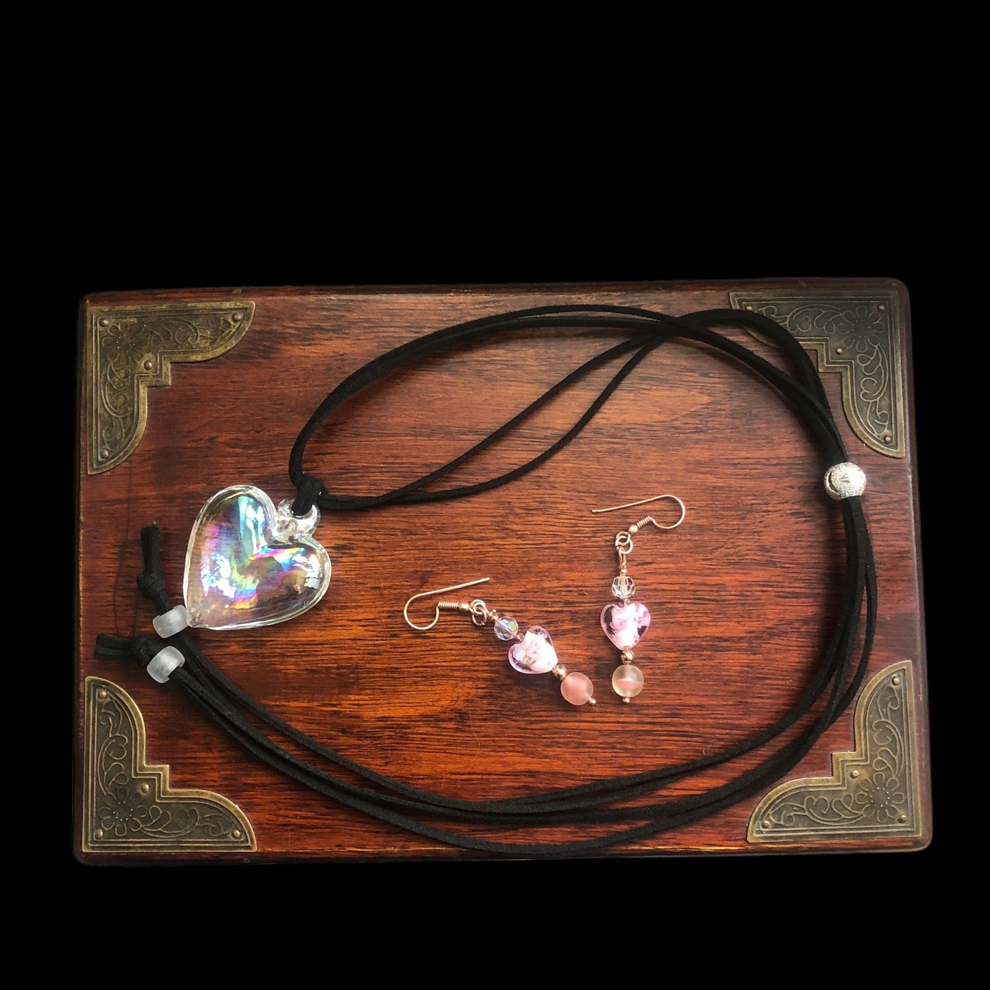 Pink Glass Hearts Rose Gold Earrings