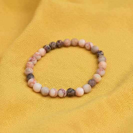 Pink Stripe and Leopard Skin Jasper Beaded Bracelet