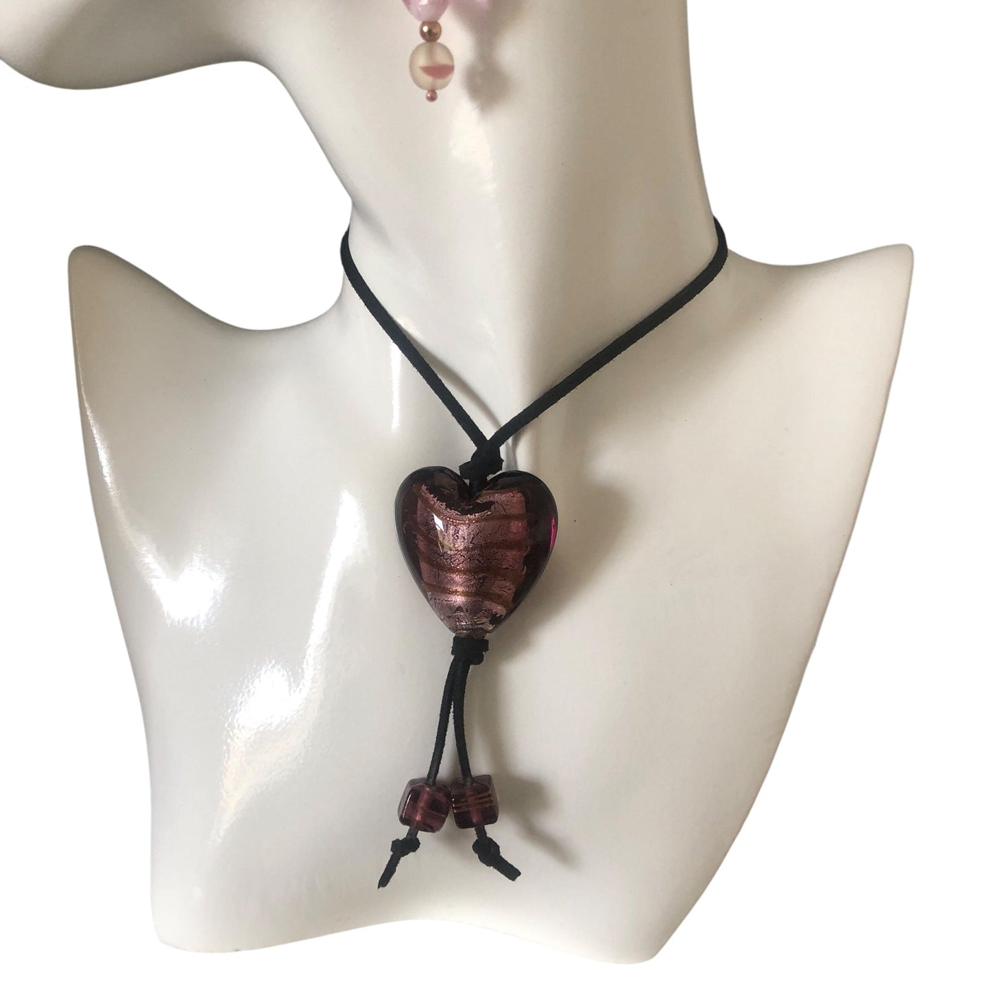 Purple Glass Heart Pendant Necklace