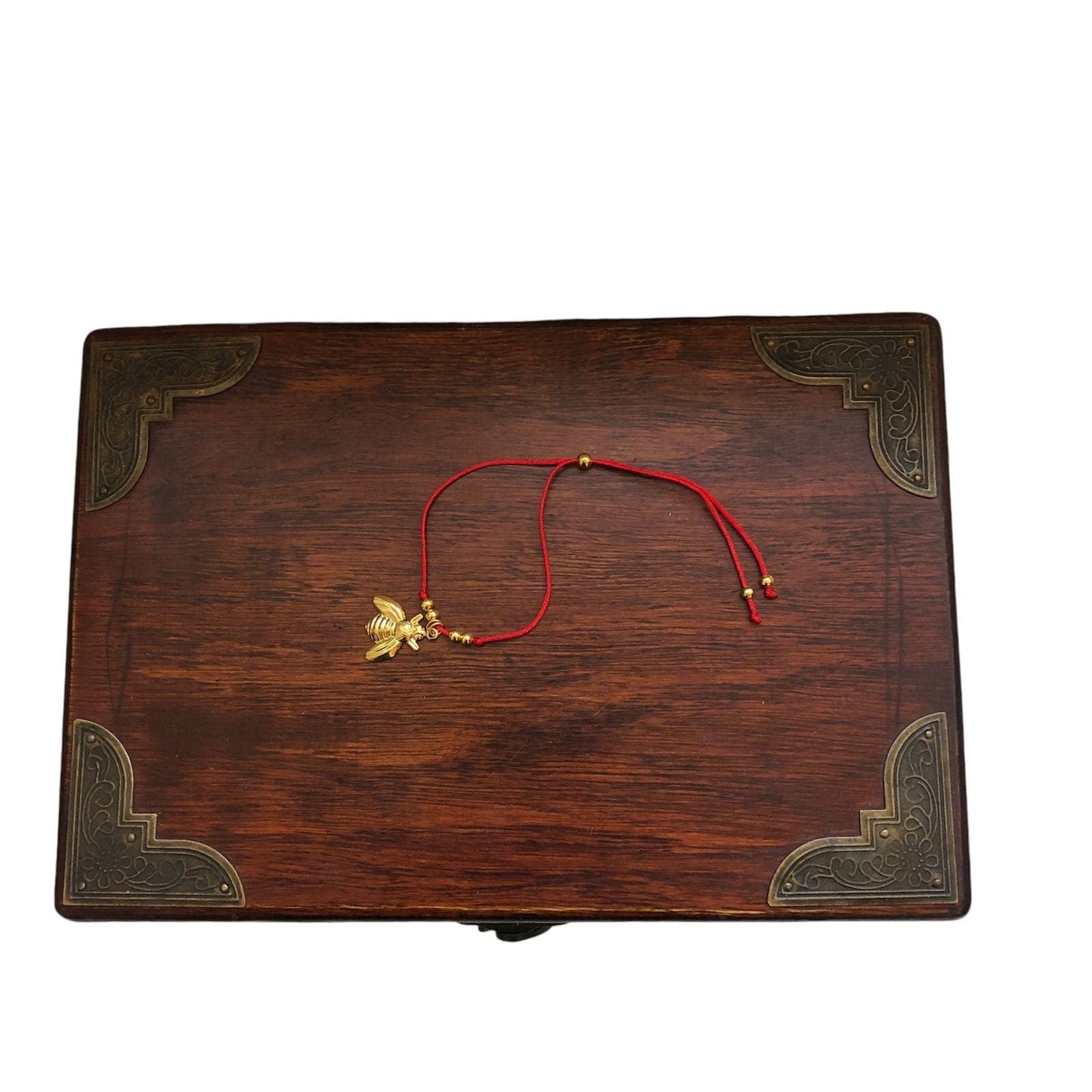 Red String Adjustable Bracelet with Gold Plated Charm