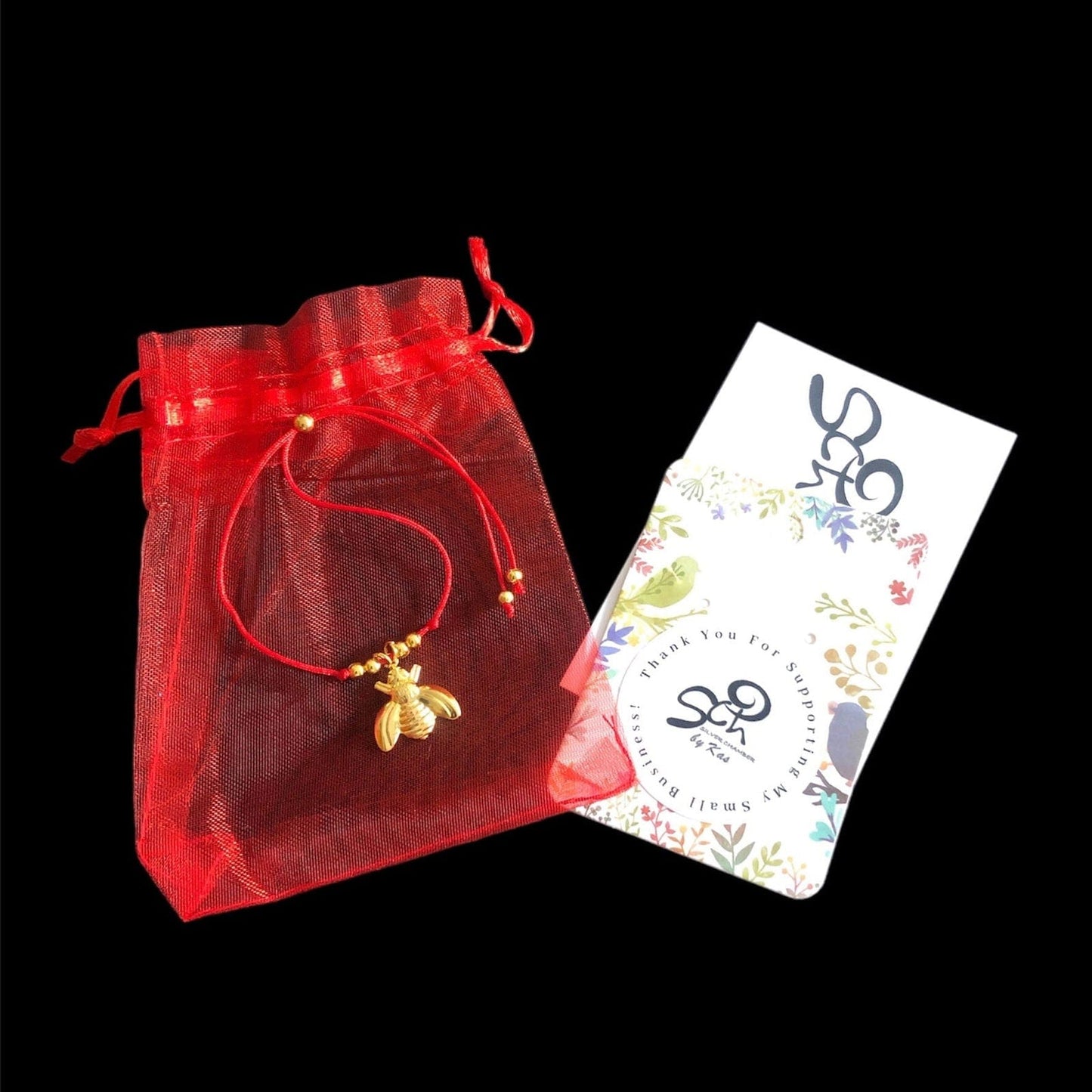 Red String Adjustable Bracelet with Gold Plated Charm