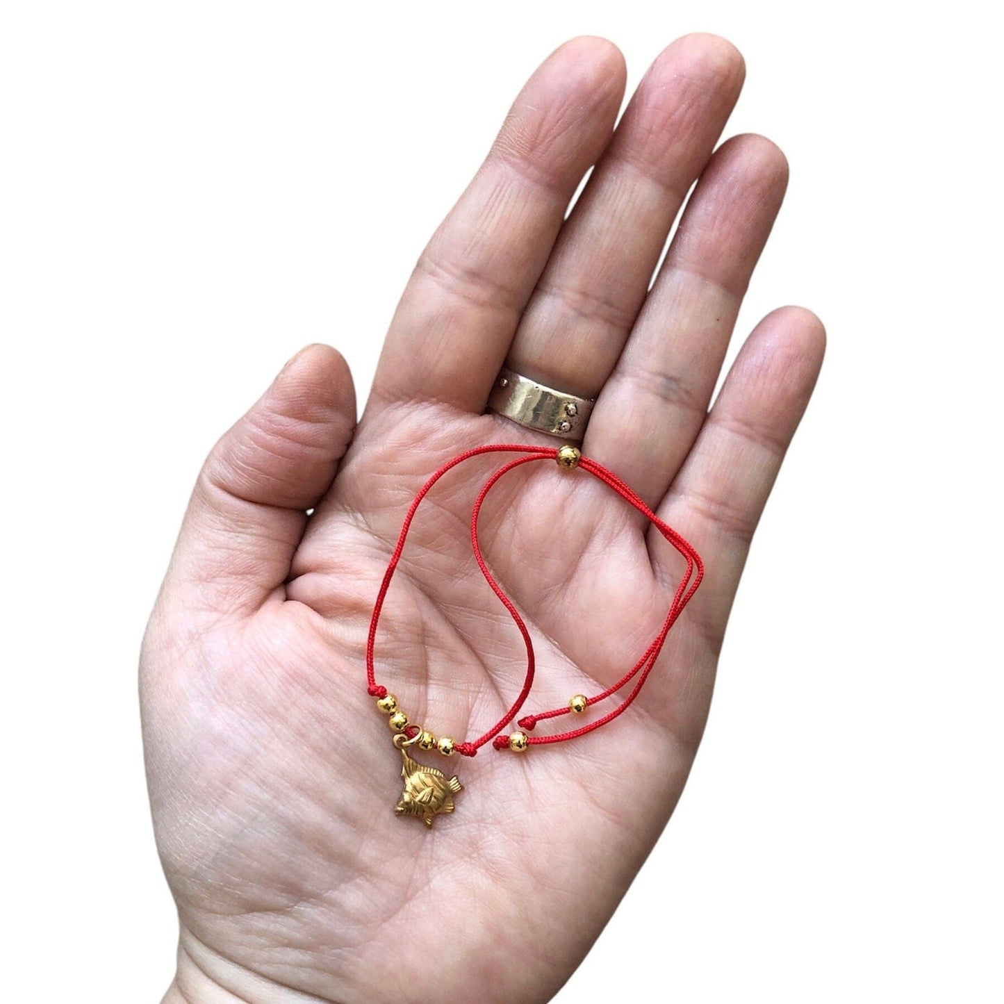 Red String Adjustable Bracelet with Gold Plated Charm