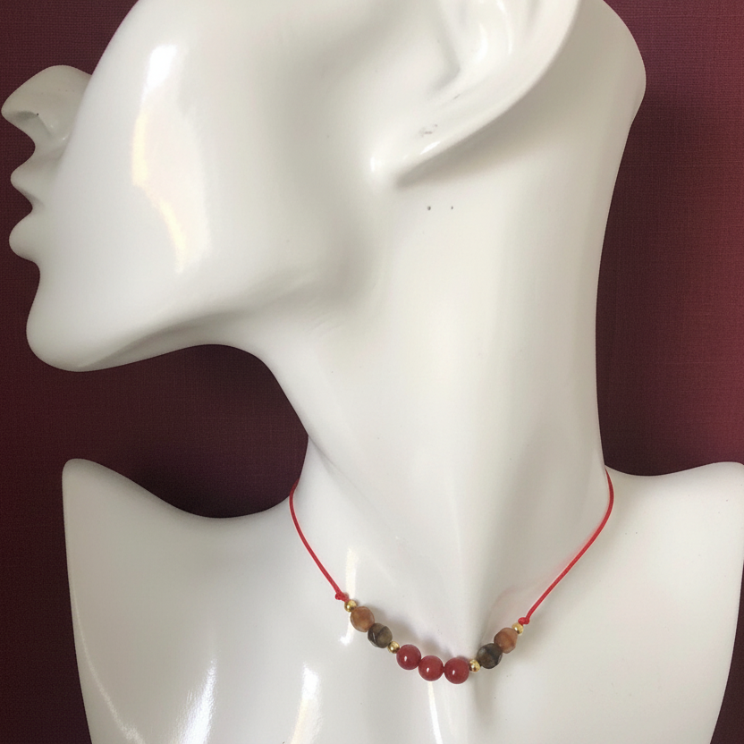 Red Thread Choker Necklace with Carnelian & Agate