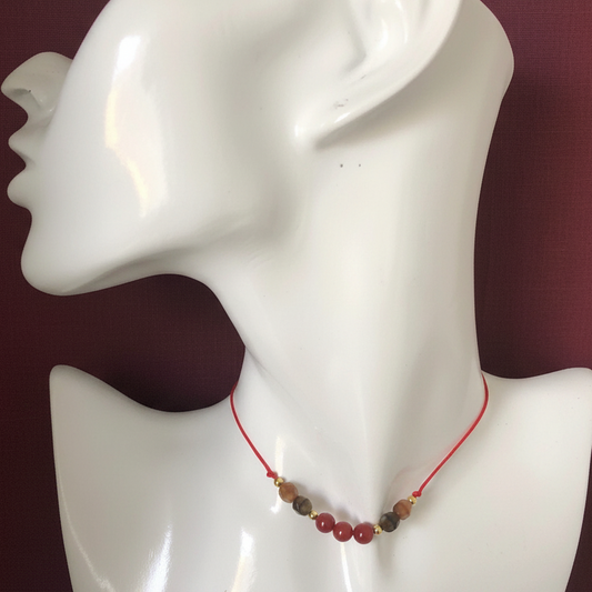 Red Thread Choker Necklace with Carnelian & Agate