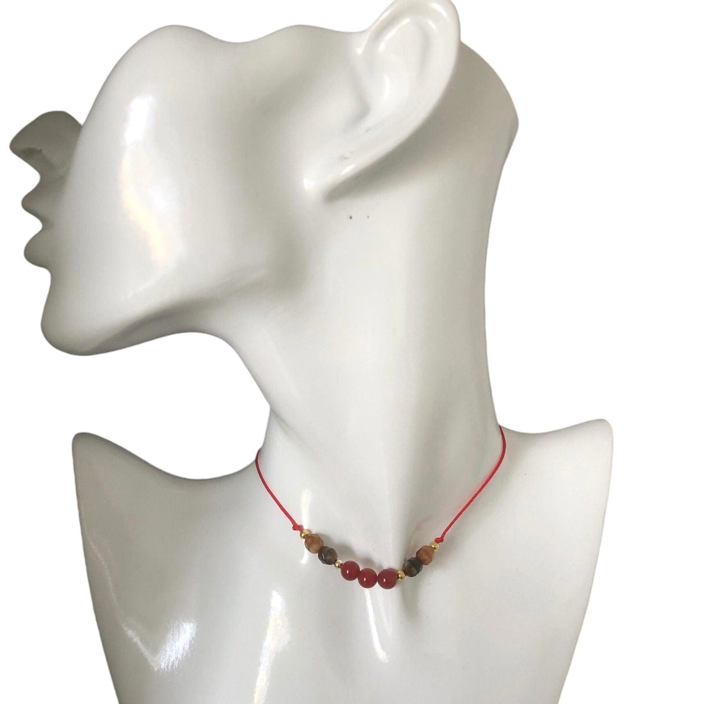 Red Thread Choker Necklace with Carnelian & Agate