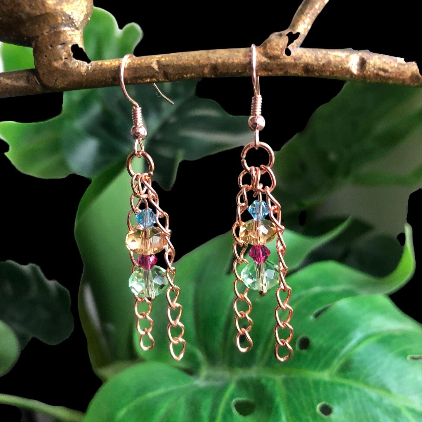Rose Gold and Crystals Dangle Earrings
