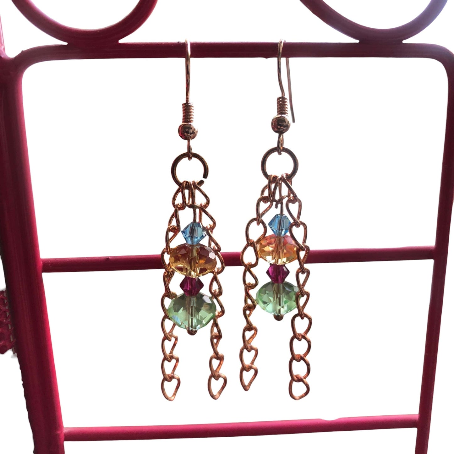 Rose Gold and Crystals Dangle Earrings