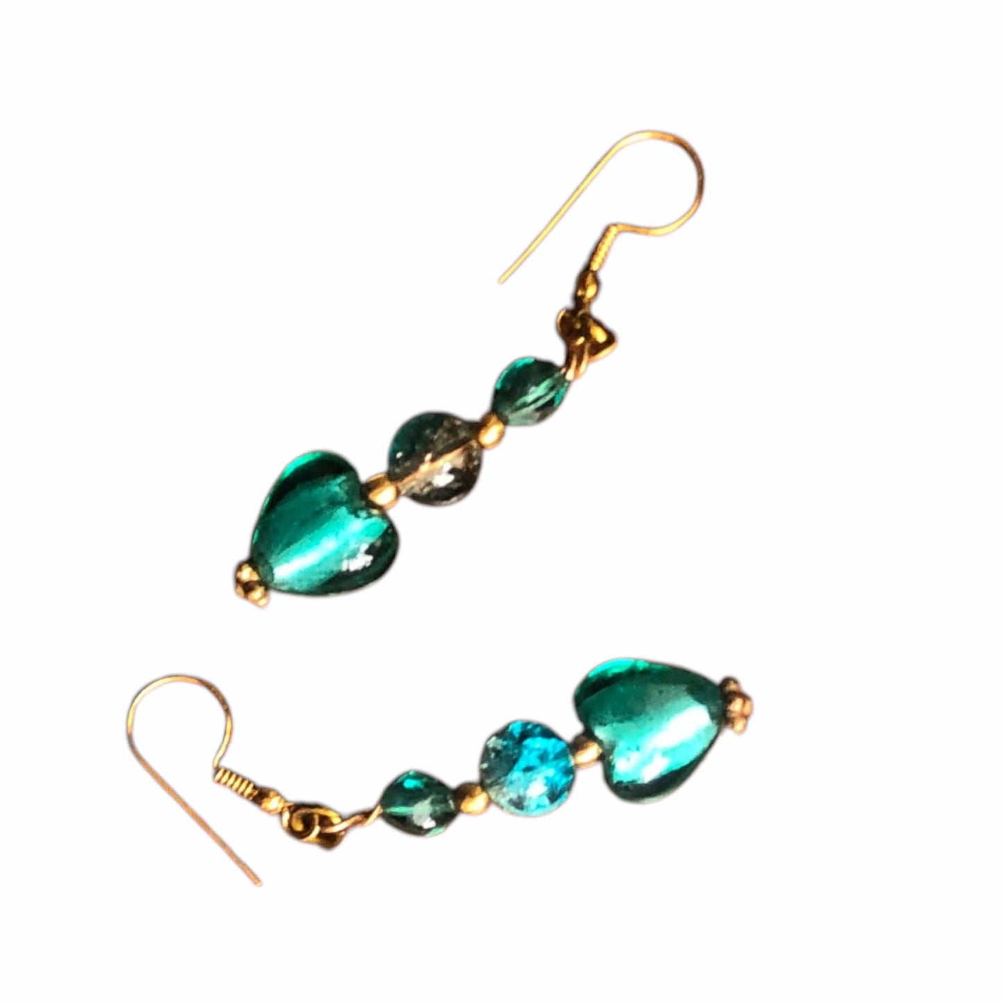 Turquoise Glass Hearts Dangle Earrings